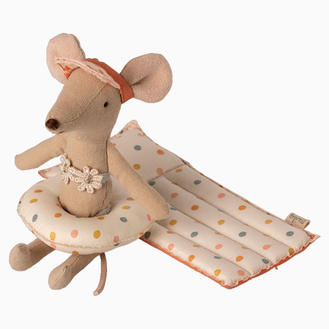 Maileg katoenen zwemband multi dot voor babymus, kleine broer en kleine zus met gekleurde stippen