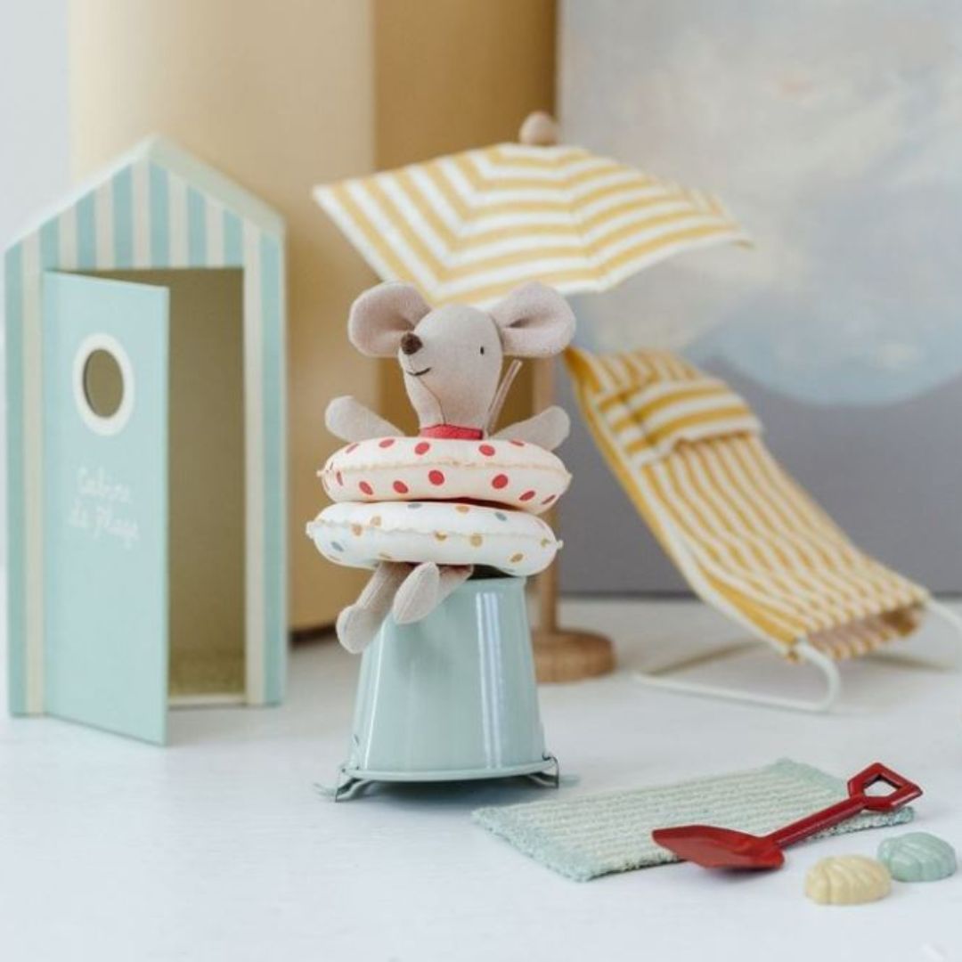 Maileg katoenen zwemband multi dot voor babymus, kleine broer en kleine zus met gekleurde stippen