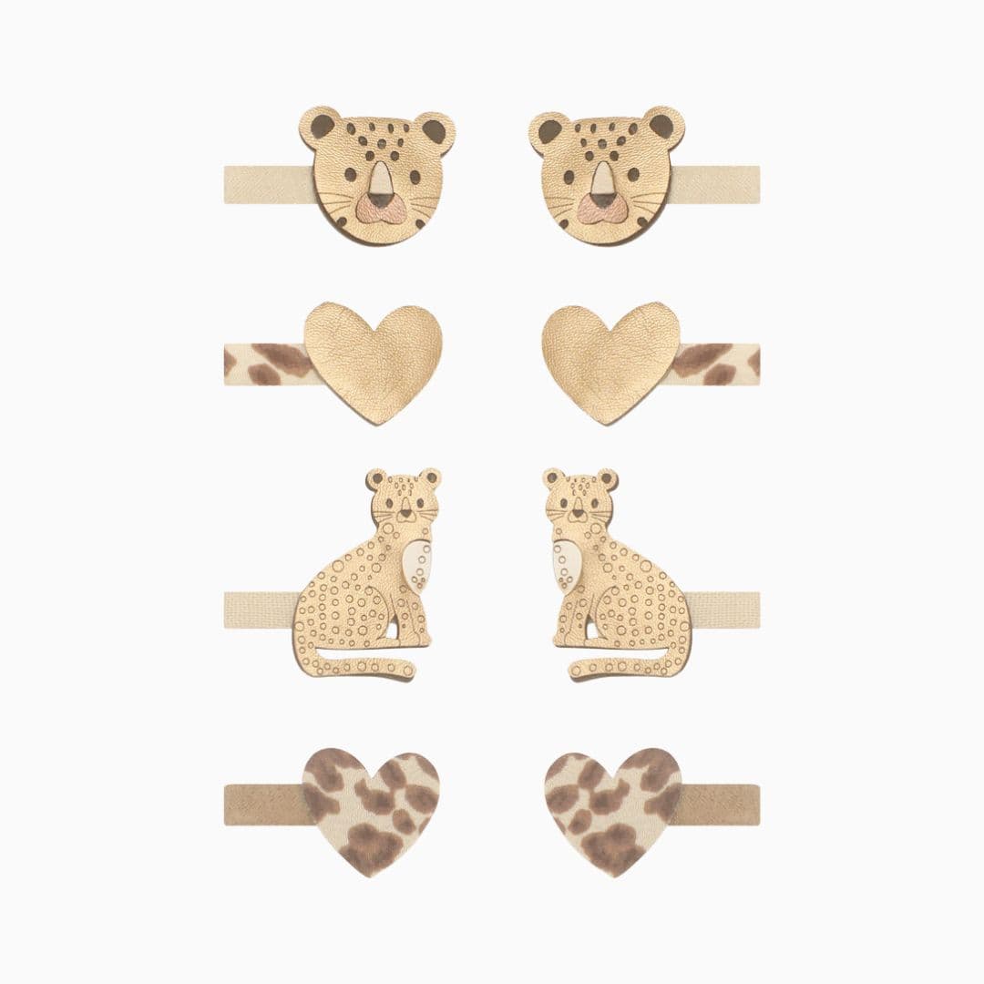 Mimi & Lula haarclipjes met kunstlederen panters en hartjes