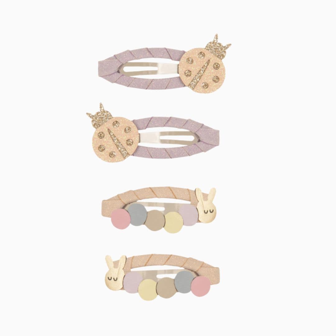 Mimi & Lula haarspeldjes met kunstlederen lieveheersbeestjes en rupsen