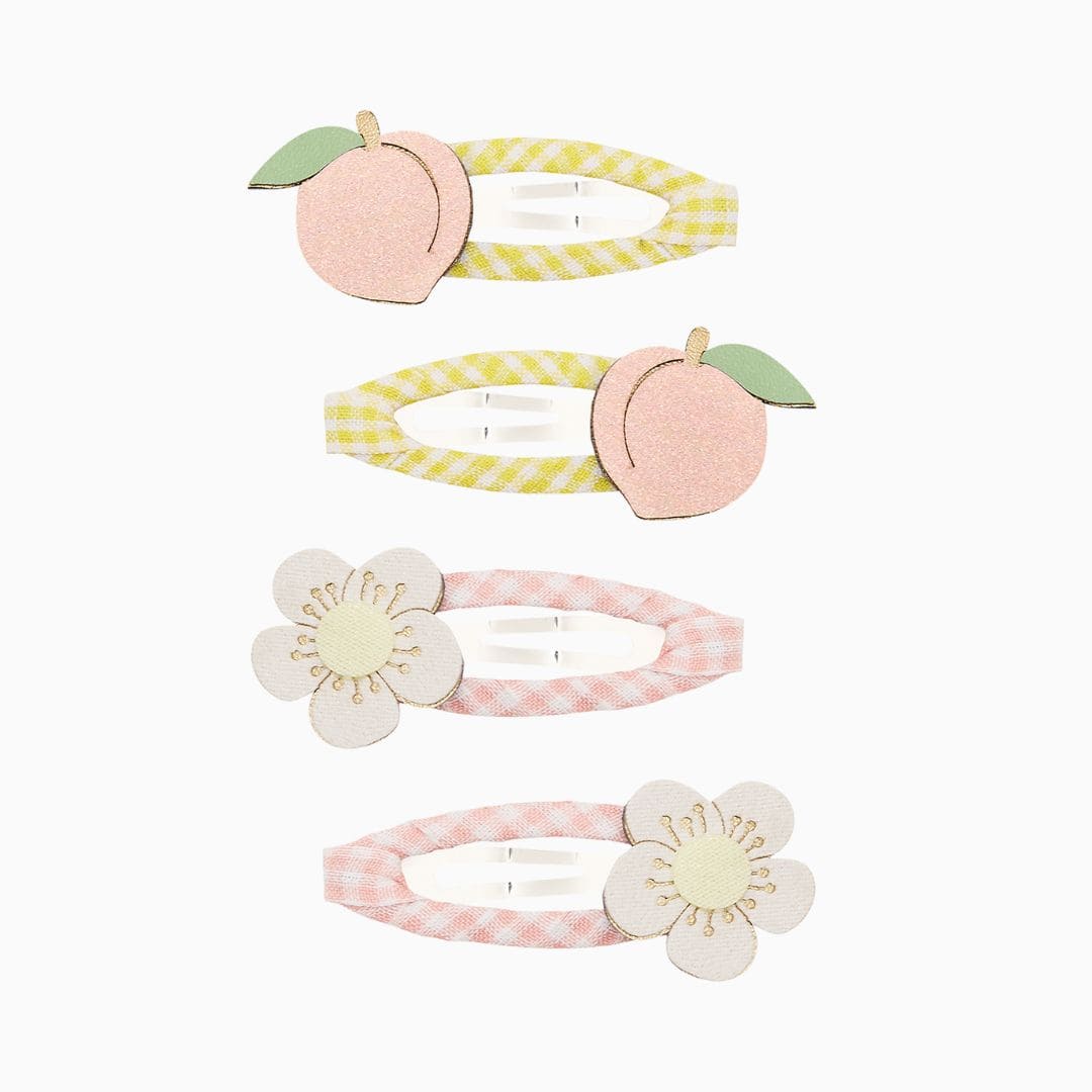 Mimi & Lula haarspeldes met kunstlederen perzikken en bloemen