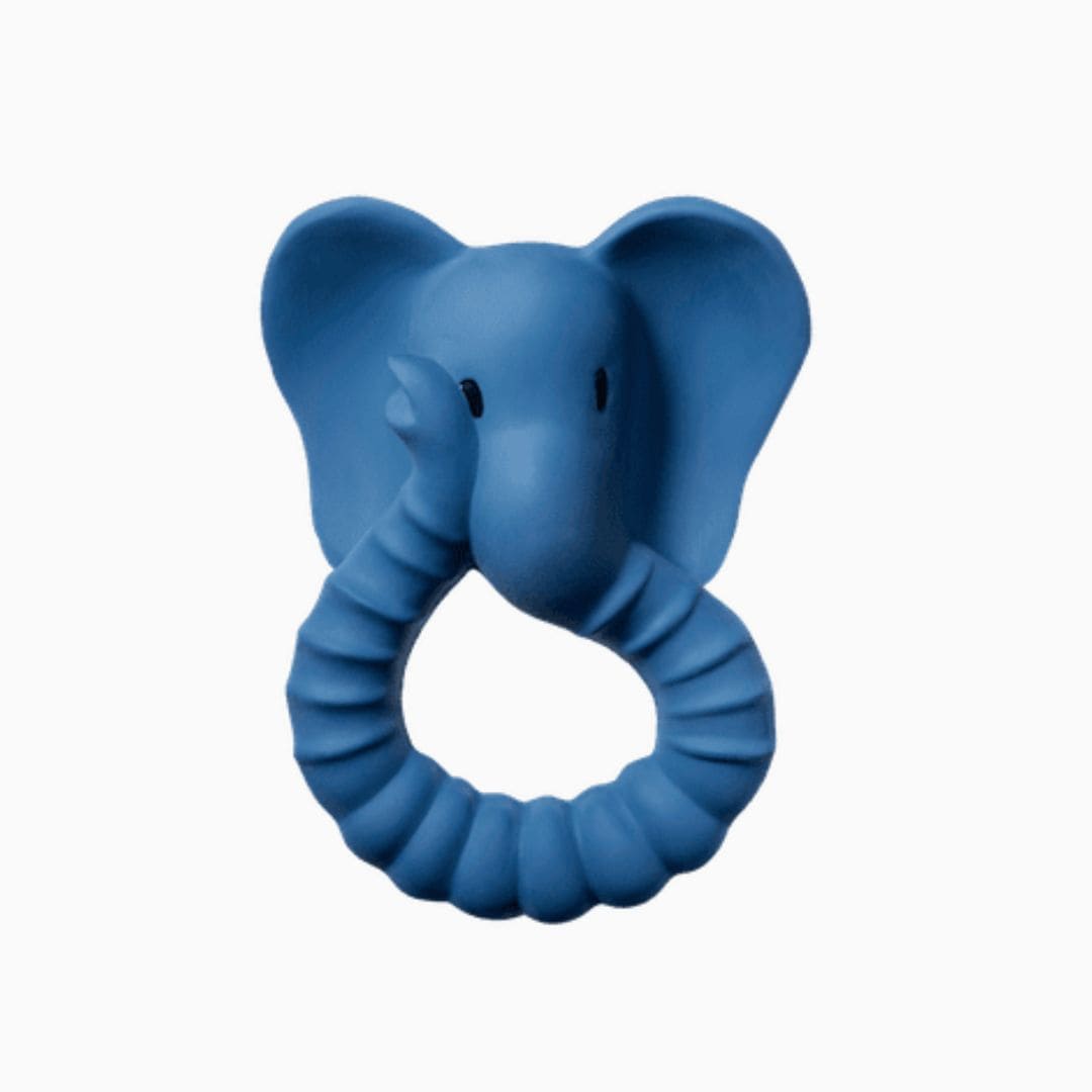natuurrubber bijtring olifant in de kleur blauw van Natruba