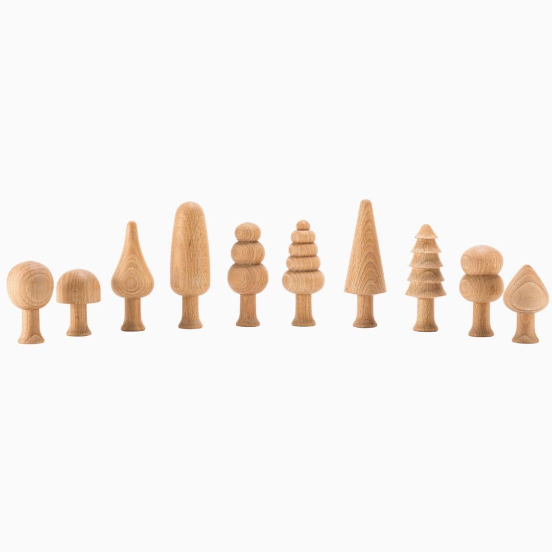 Ocamora set van 10 verschillende houten bomen in naturel uitvoering