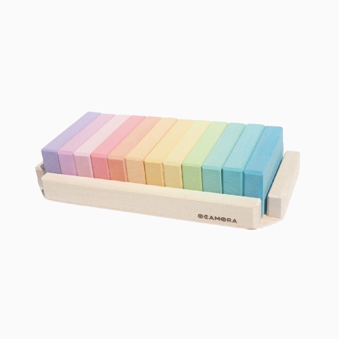 Ocamora houten blokken set met rechthoekige blokken in pastel kleuren