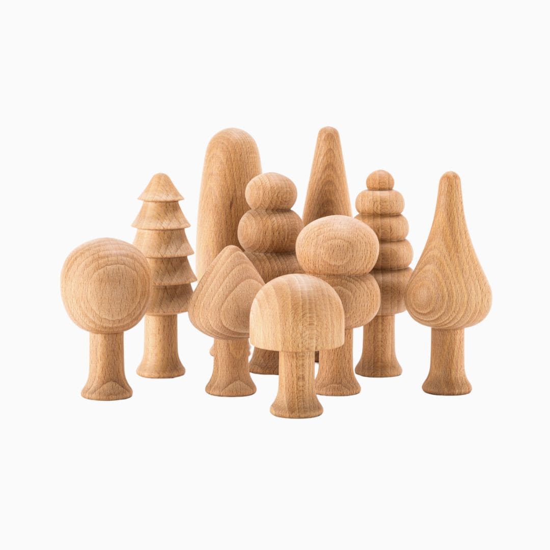 Ocamora set van 10 verschillende houten bomen in naturel uitvoering