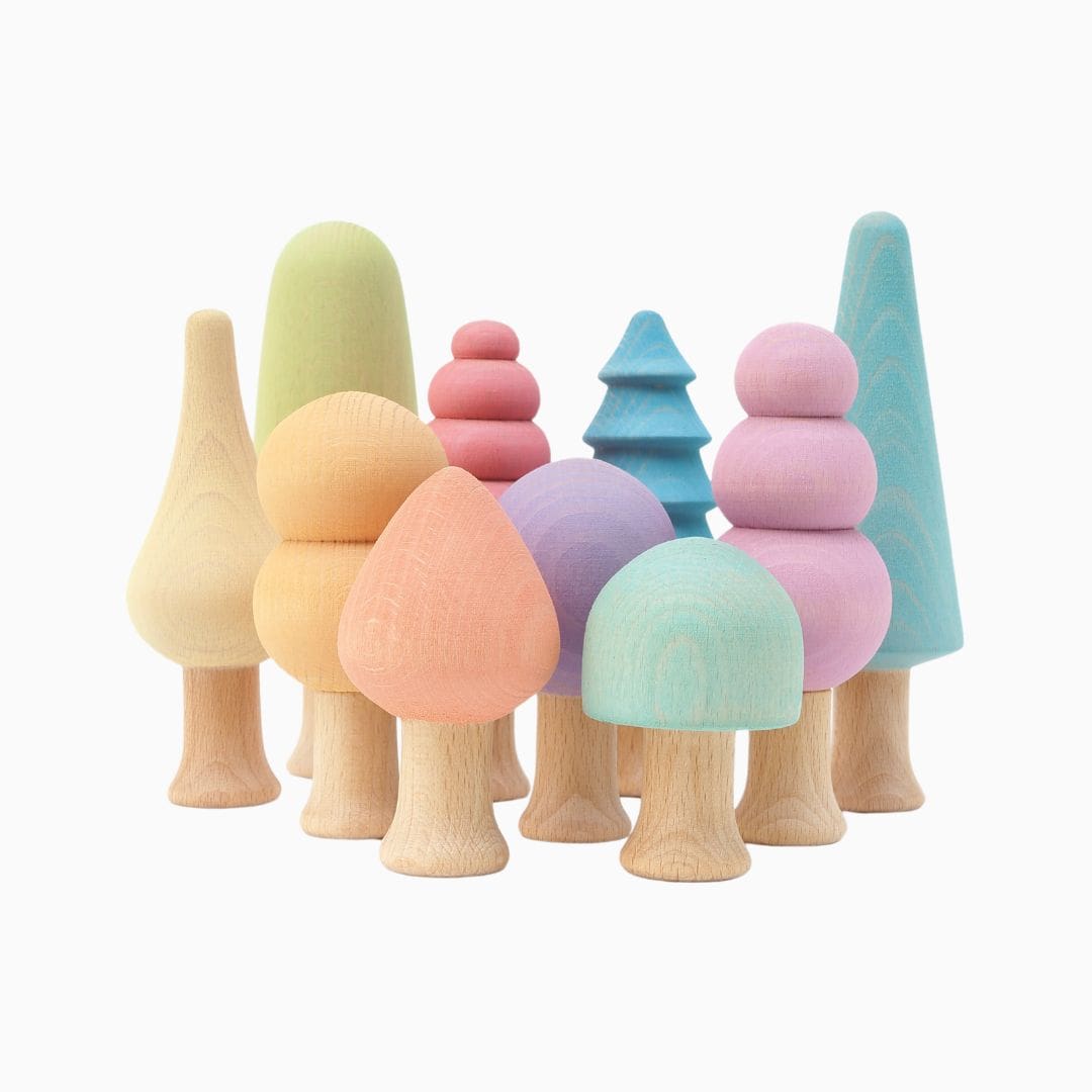 Ocamora set van 10 verschillende houten bomen in pasteltinten