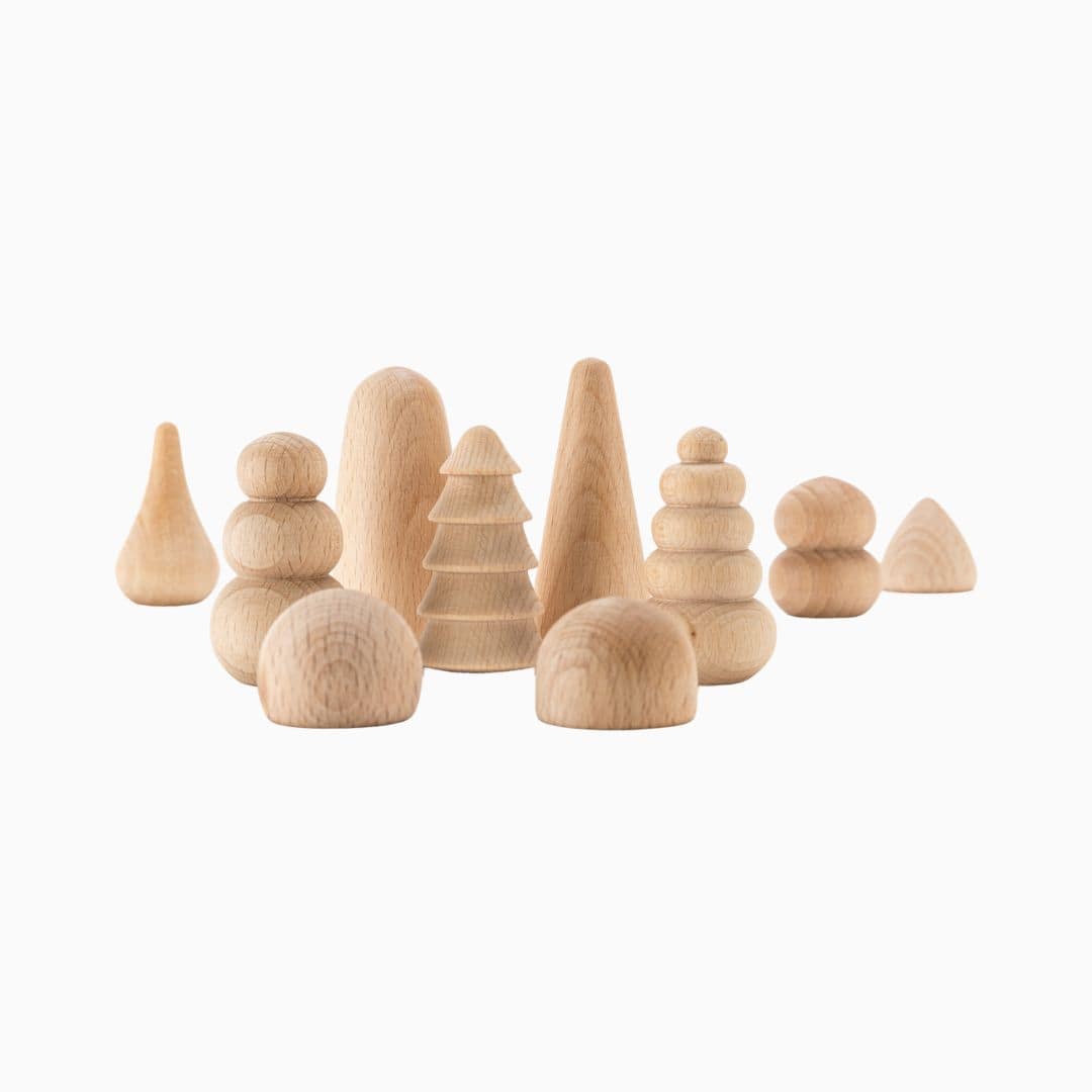 Ocamora set van 10 verschillende houten bonsai bomen in natuurlijk hout