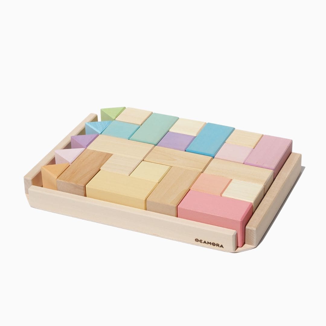 Ocamora houten bouwblokken set in pastelkleuren