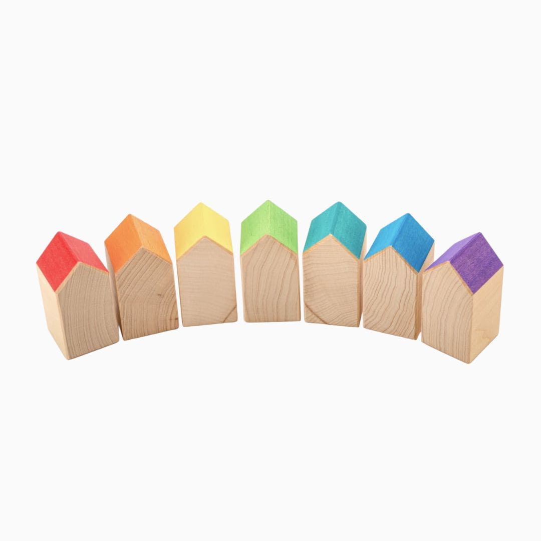 Ocamora houten regenboog huisjes - 7 stuks
