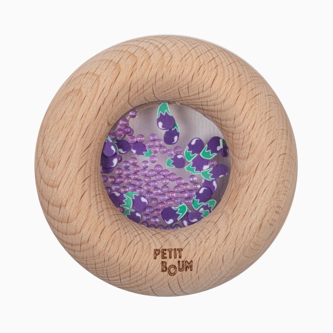 Petit boum donut bijtring en rammelaar met aubergines