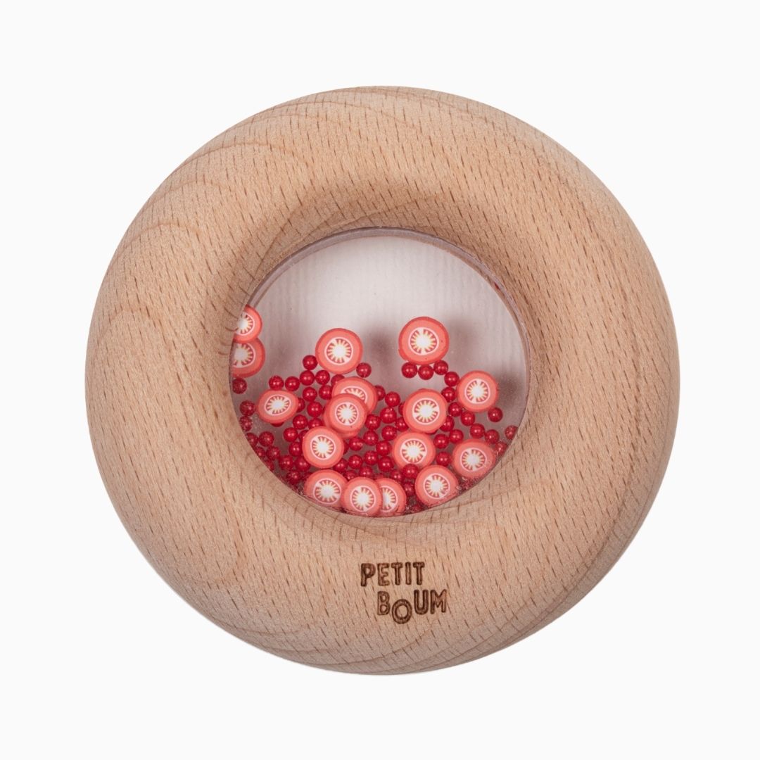 Petit boum donut babyspeelgoed met kraaltjes en tomaten