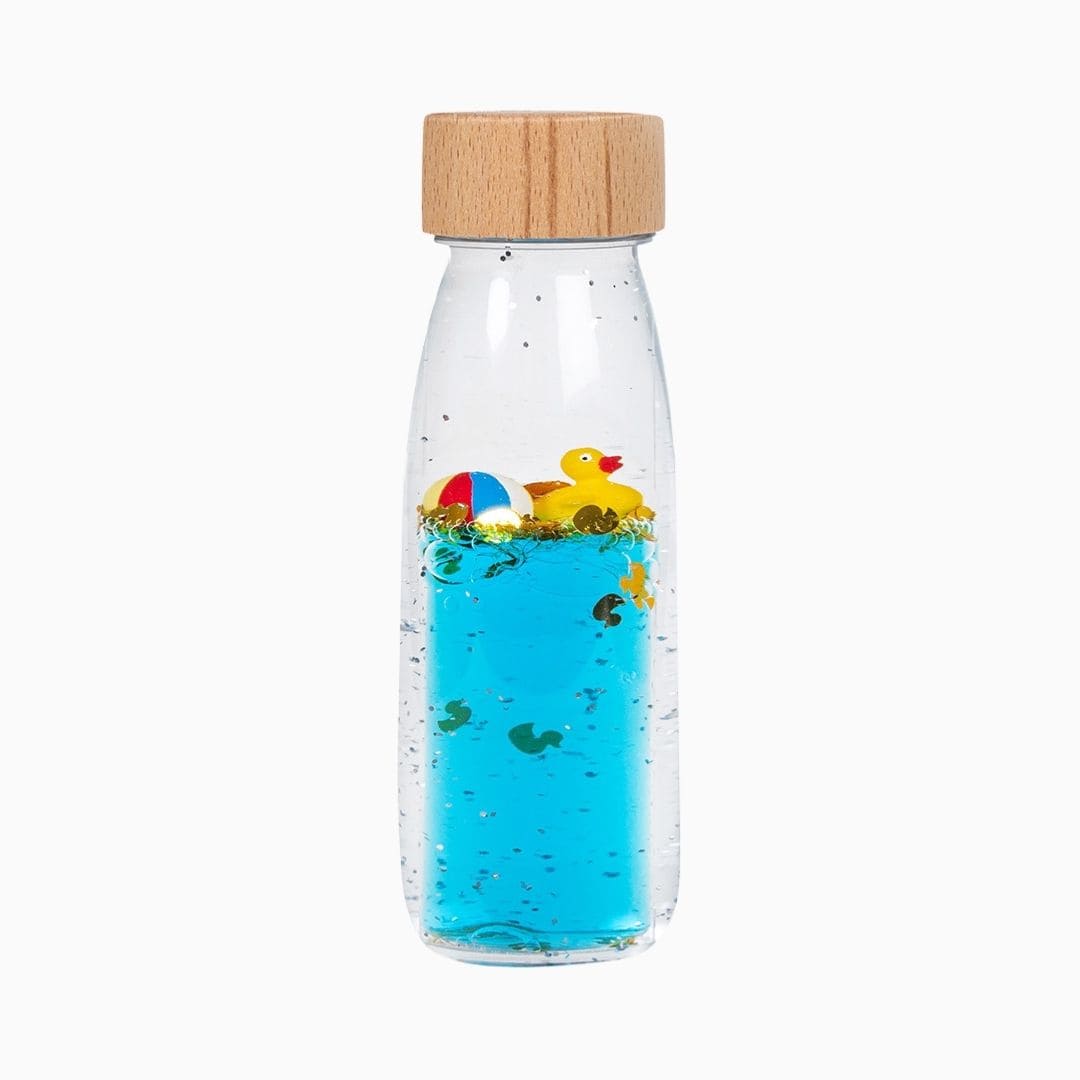 Petit Boum sensorische fles sensory bottle met eendjes en strandbal