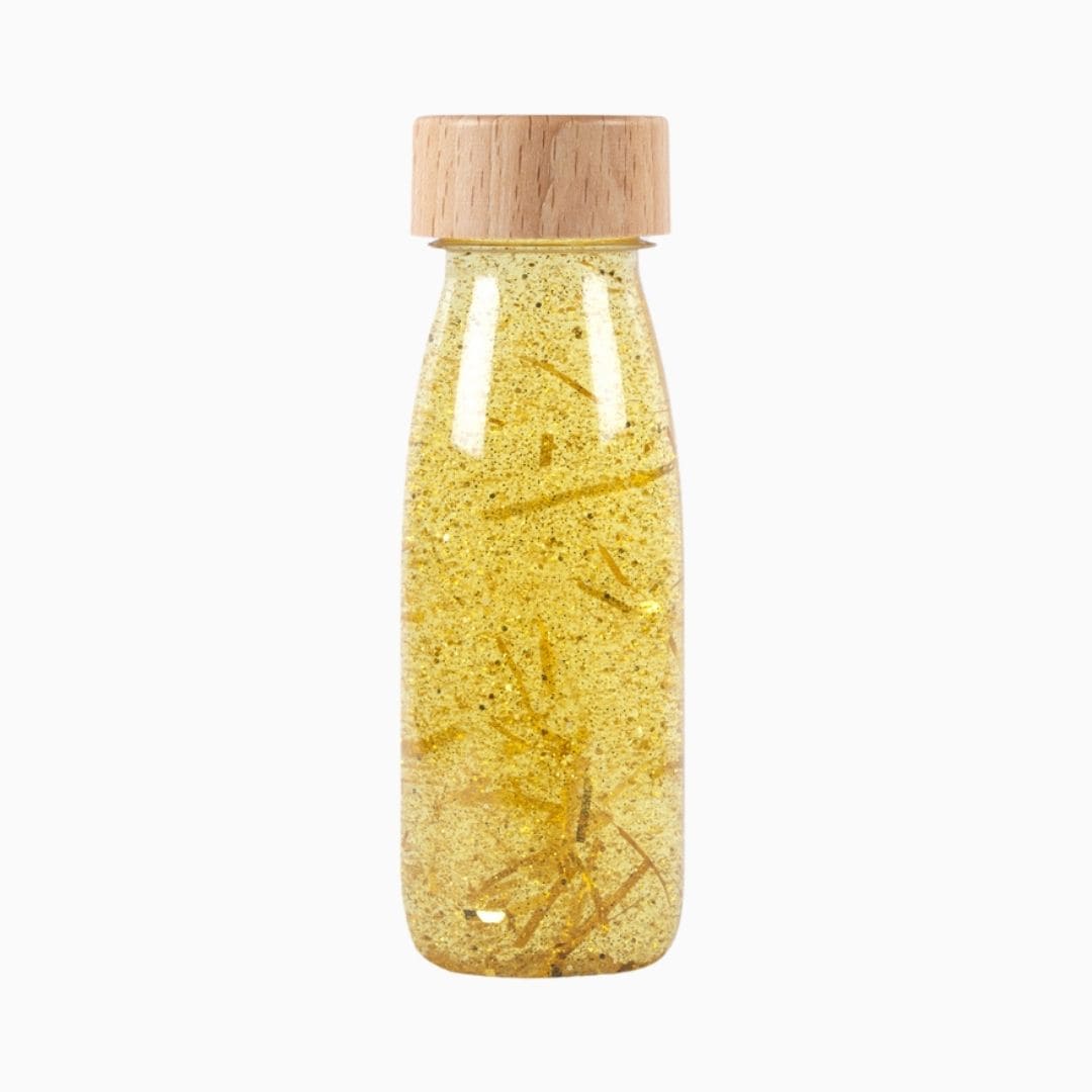 Petit Boum sensory bottle sensorische fles met glitters in de kleur goud