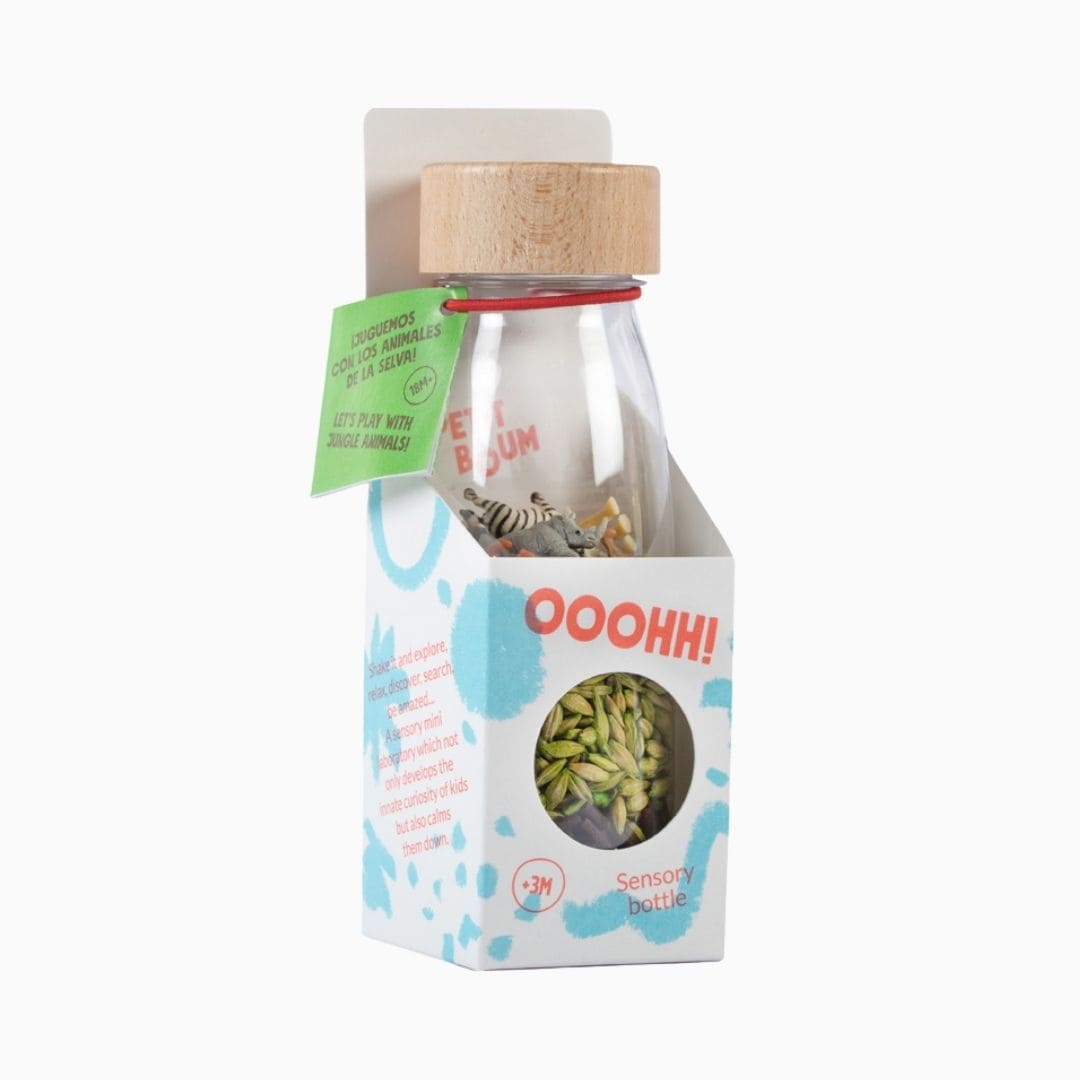 Petit Boum sensory bottle sensorische fles met jungle dieren