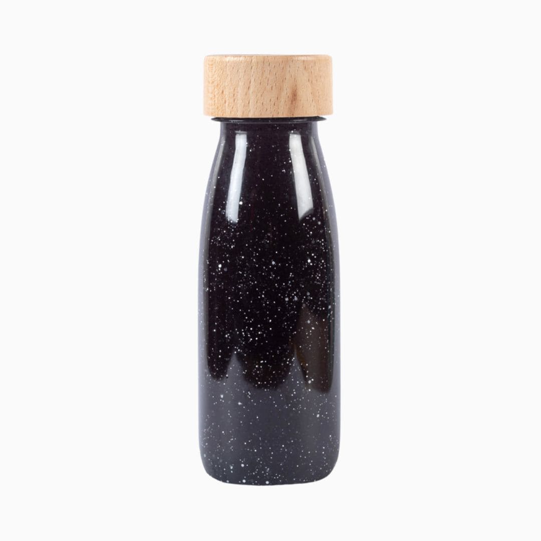 Petit Boum sensorisch fles met glitters in de kleur zwart