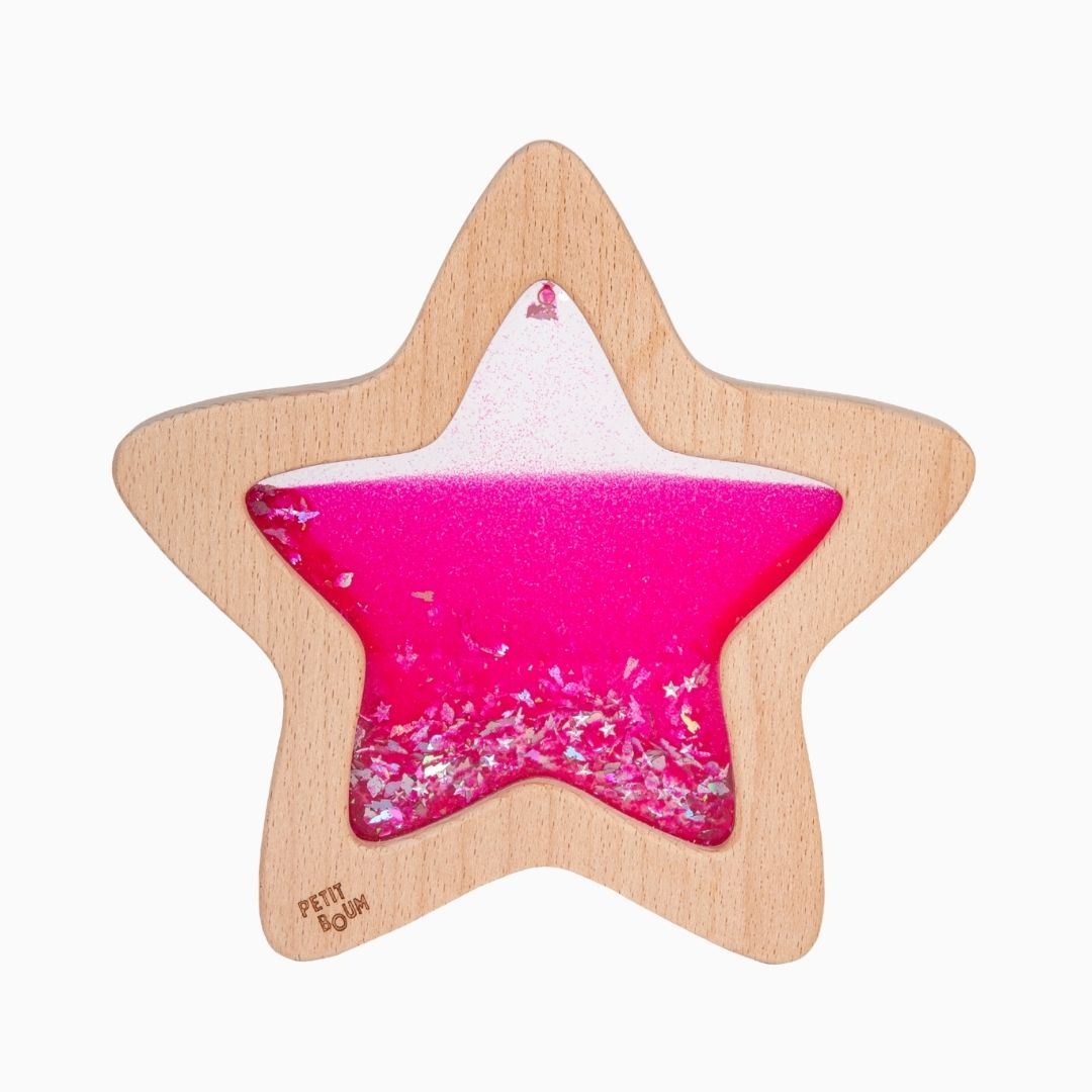 Petit Boum sensorisch speelgoed ster met fluorescerende vloeistof en glitters