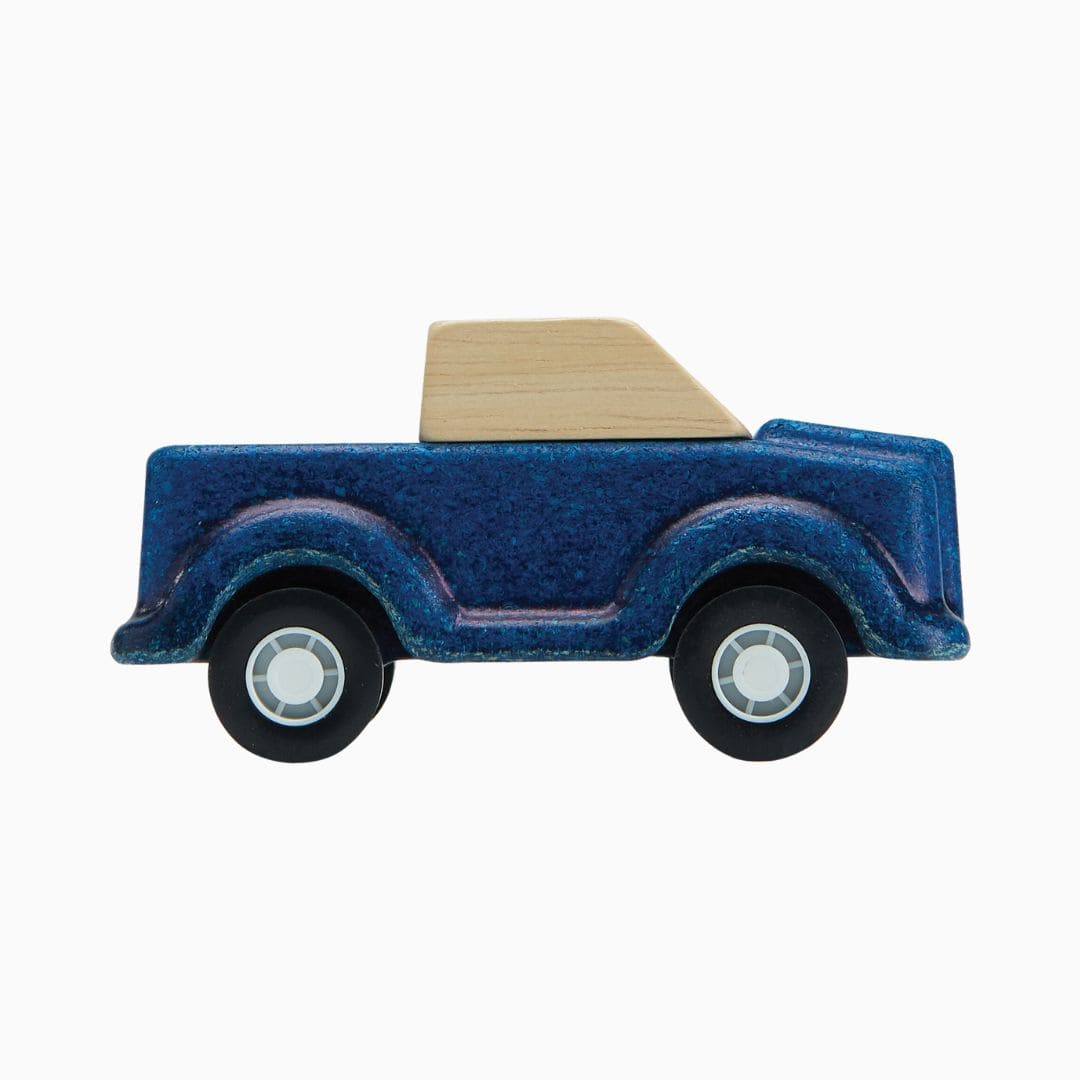 Houten speelgoedauto blauw Plantoys