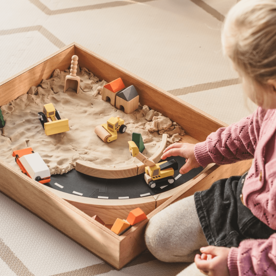 Plantoys houten bouwvoertuigen regenboog set van 3