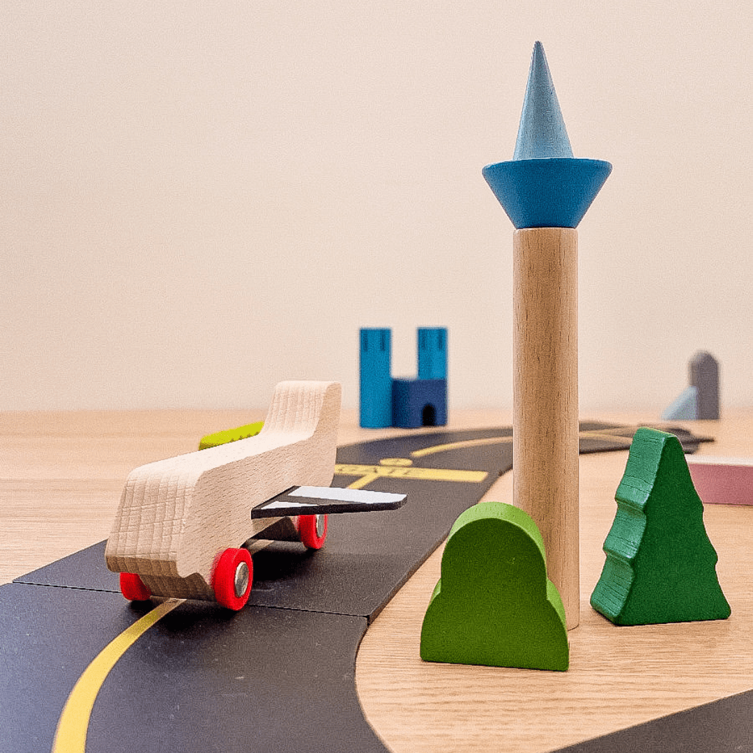 PlanToys houten speelgoed blokken set 45-delig urban city