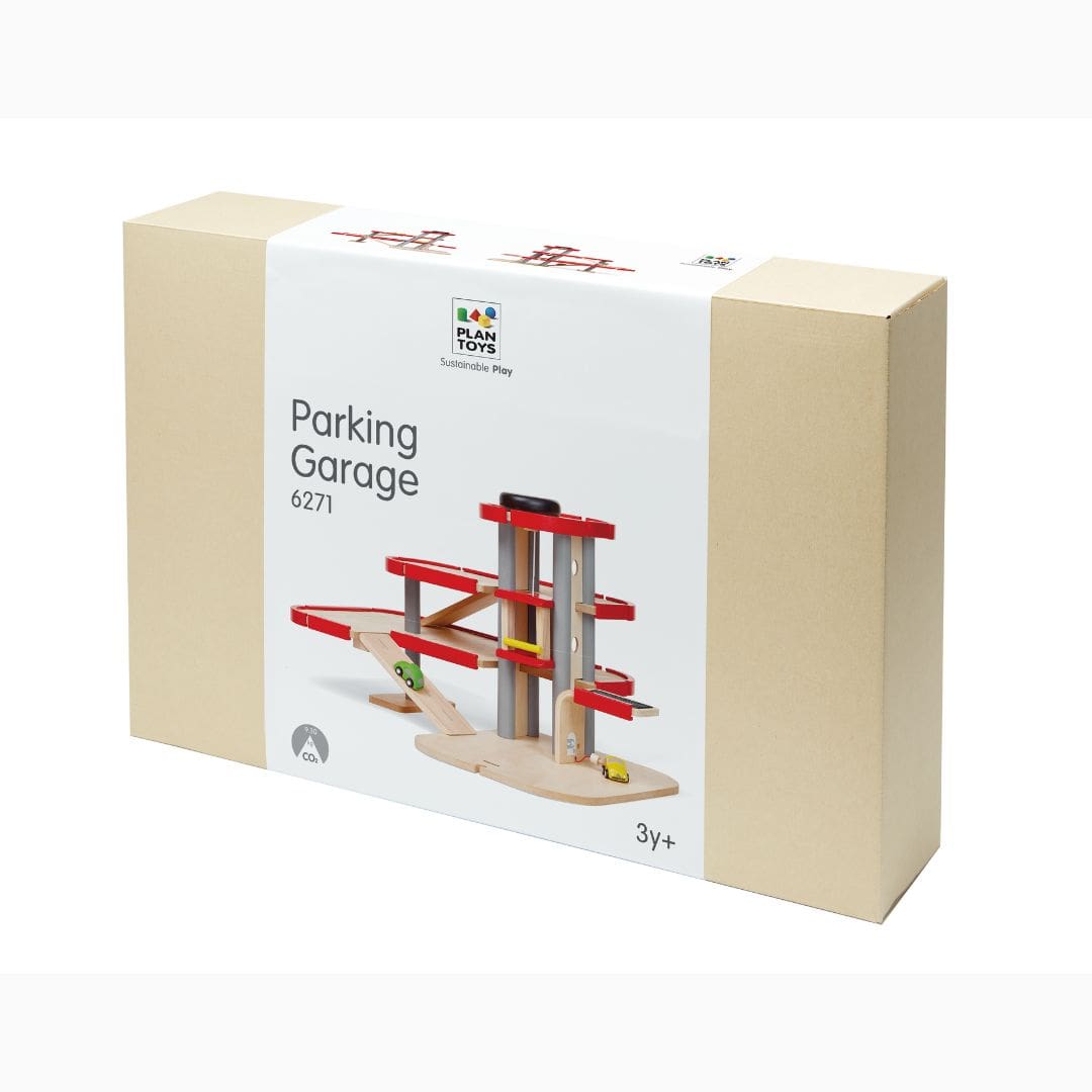 Verpakking van houten speelgoed garage Plantoys