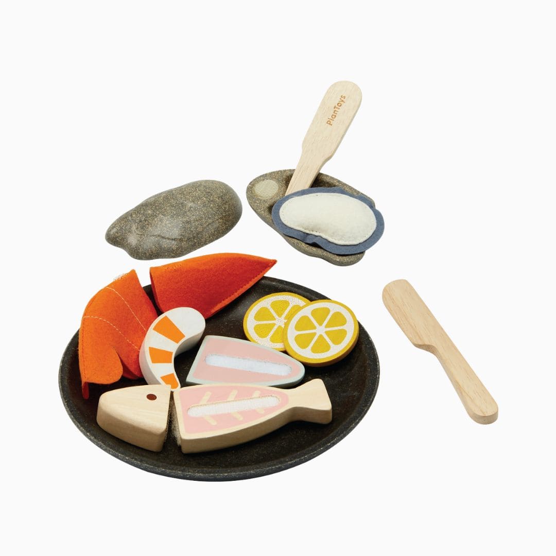 PlanToys houten speelset zeevruchten schotel