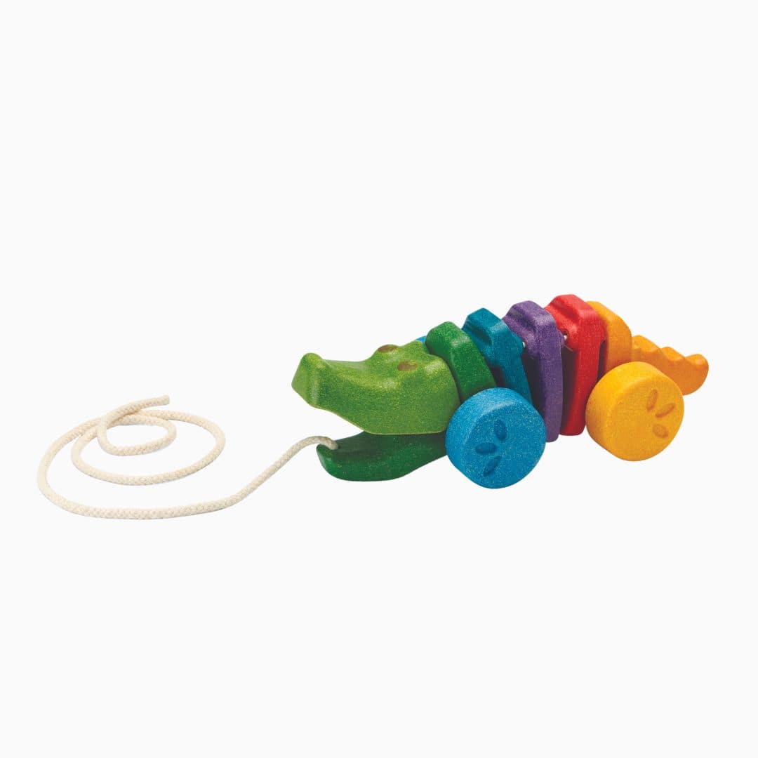 Plantoys trekfiguur regenboog krokodil van planwood
