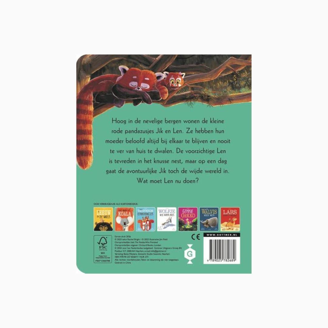 Kartonnen versie van het prentenboek 'Beloofd is beloofd, kleine panda's' van Rachel Bright