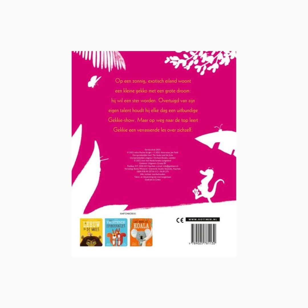 Kartonnen versie van het prentenboek 'Gekkie de Gekko' van Rachel Bright