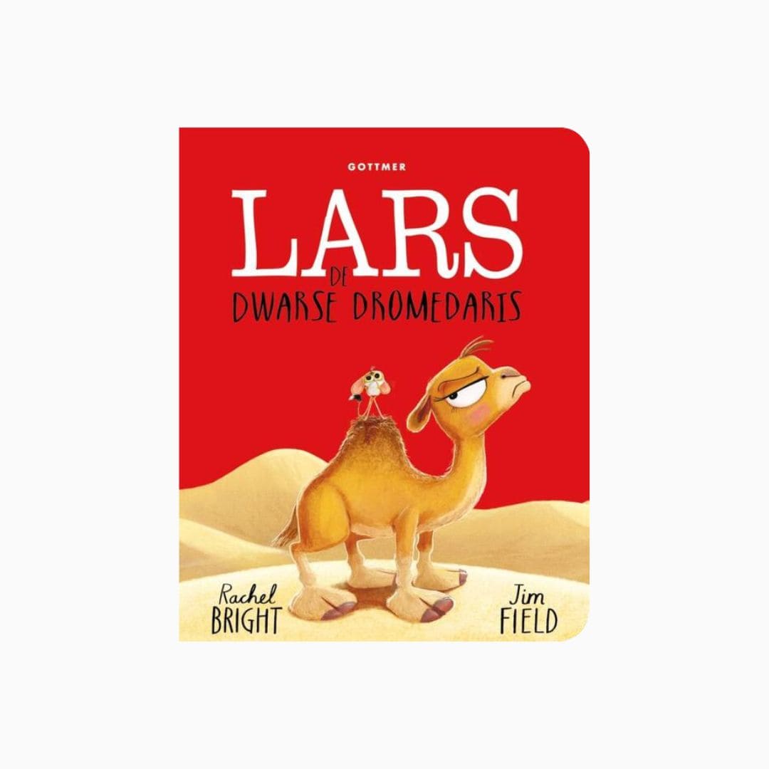 Kartonnen versie van het prentenboek 'Lars de dwarse dromedaris' van Rachel Bright