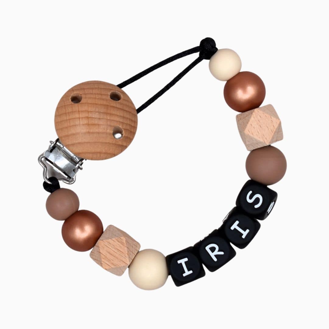 Speenkoord met naam beige brons van Studio Bambacht