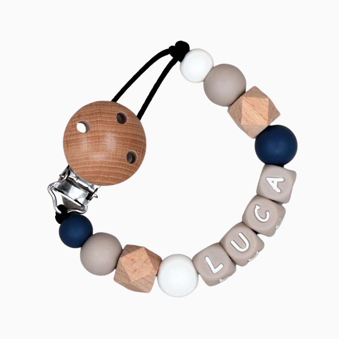 speenkoord met naam navy blauw en taupe van Studio Bambacht