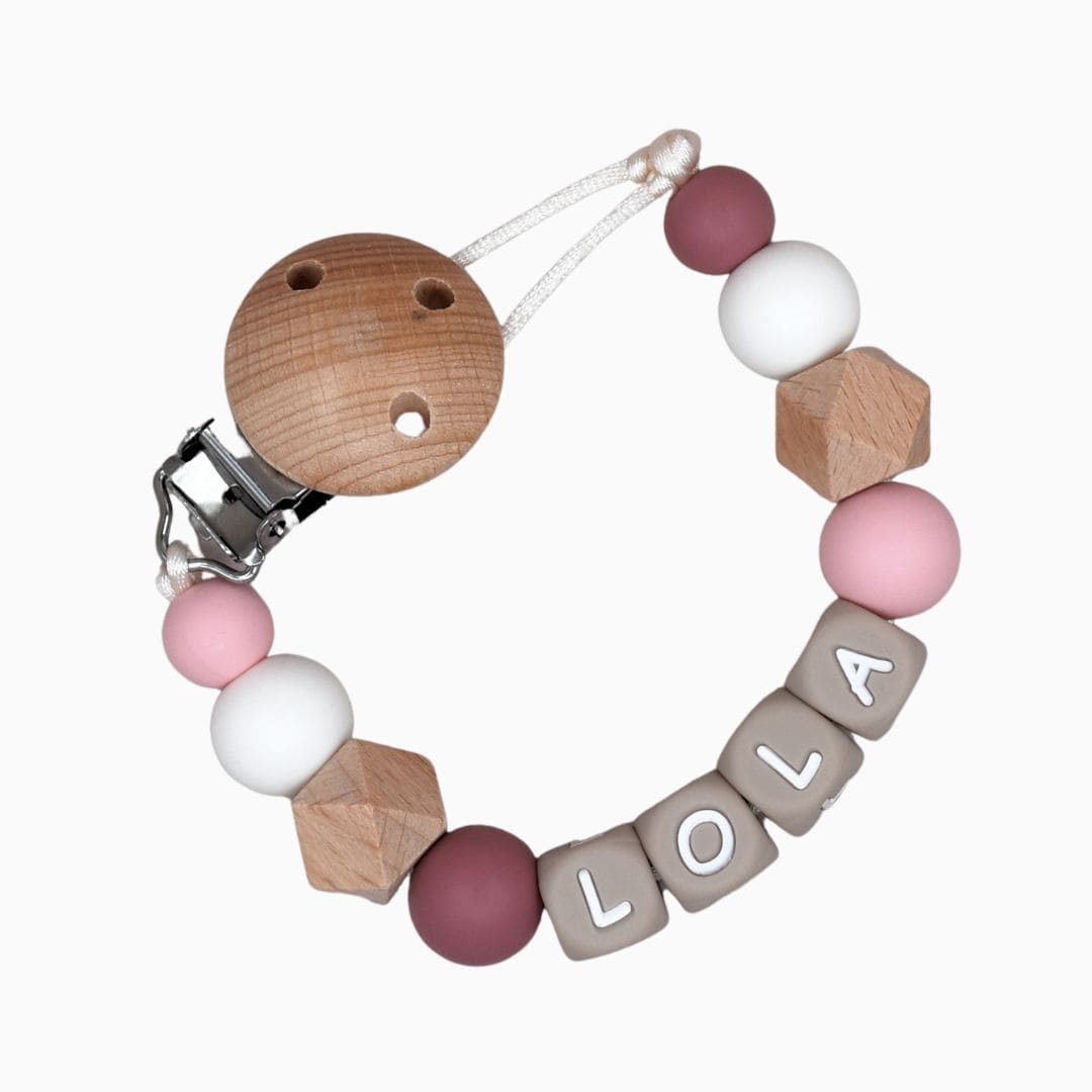 Speenkoord met naam oudroze tinten van Studio Bambacht