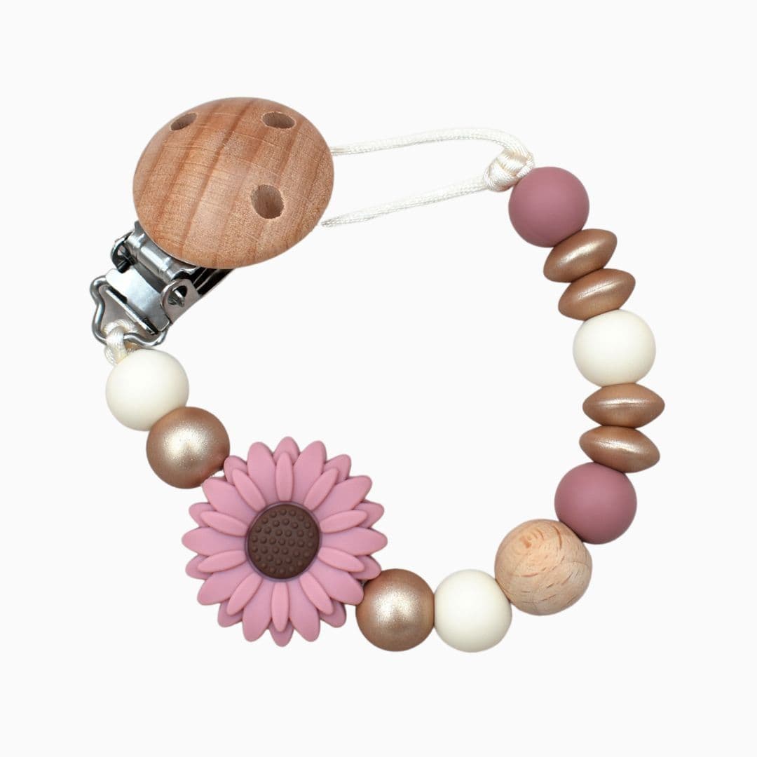 speenkoord zonder naam bloem daisy in de kleur oudroze, champagne en wit van Studio Bambacht
