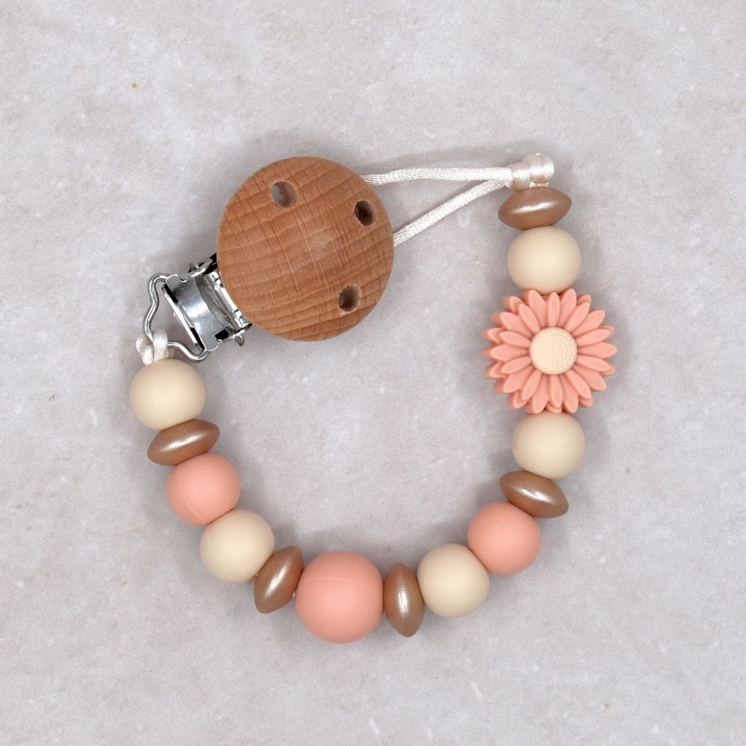 Speenkoord zonder naam daisy bloem zalm roze van Studio Bambacht