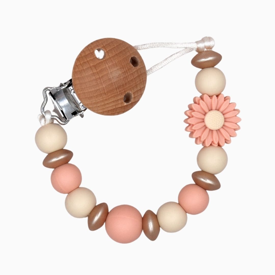 Speenkoord zonder naam daisy bloem zalm roze van Studio Bambacht