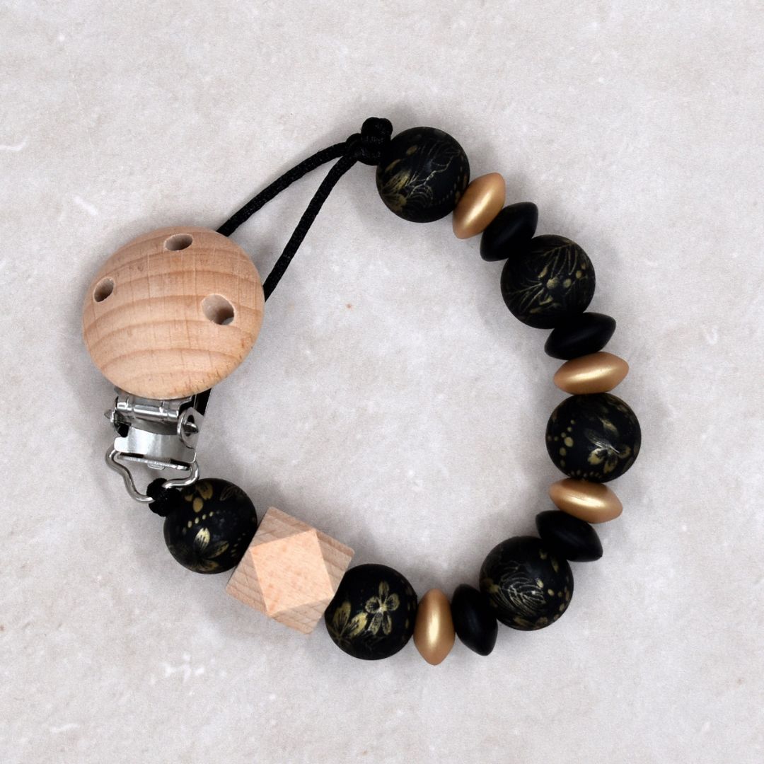 Speenkoord zonder naam zwart met gouden accenten van Studio Bambacht