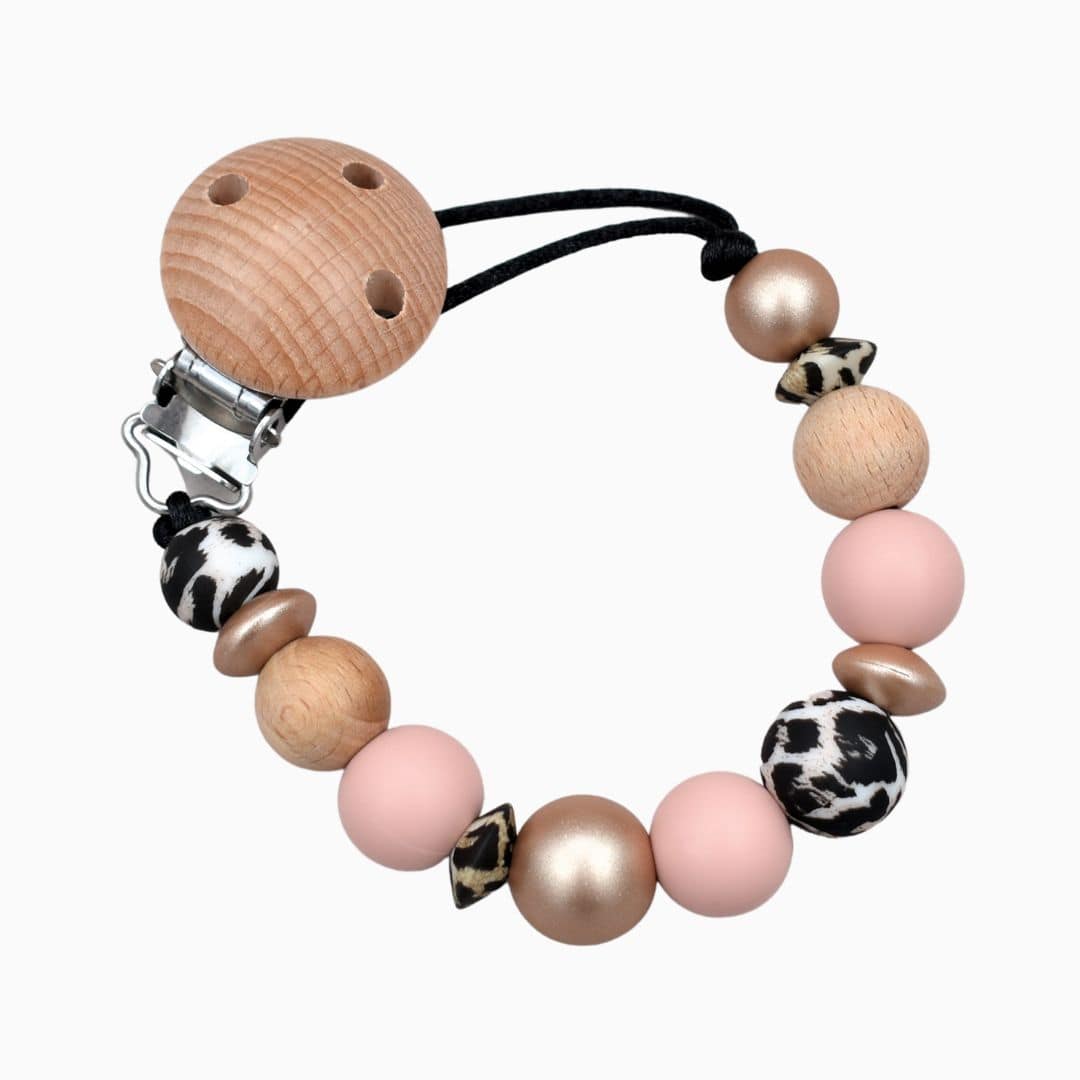 Speenkoord zonder naam panterprint roze van Studio Bambacht