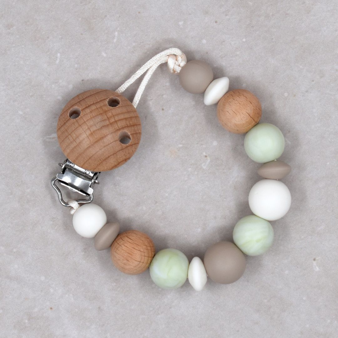 Speenkoord zonder naam in de kleuren taupe, wit en marmer groen Studio Bambacht