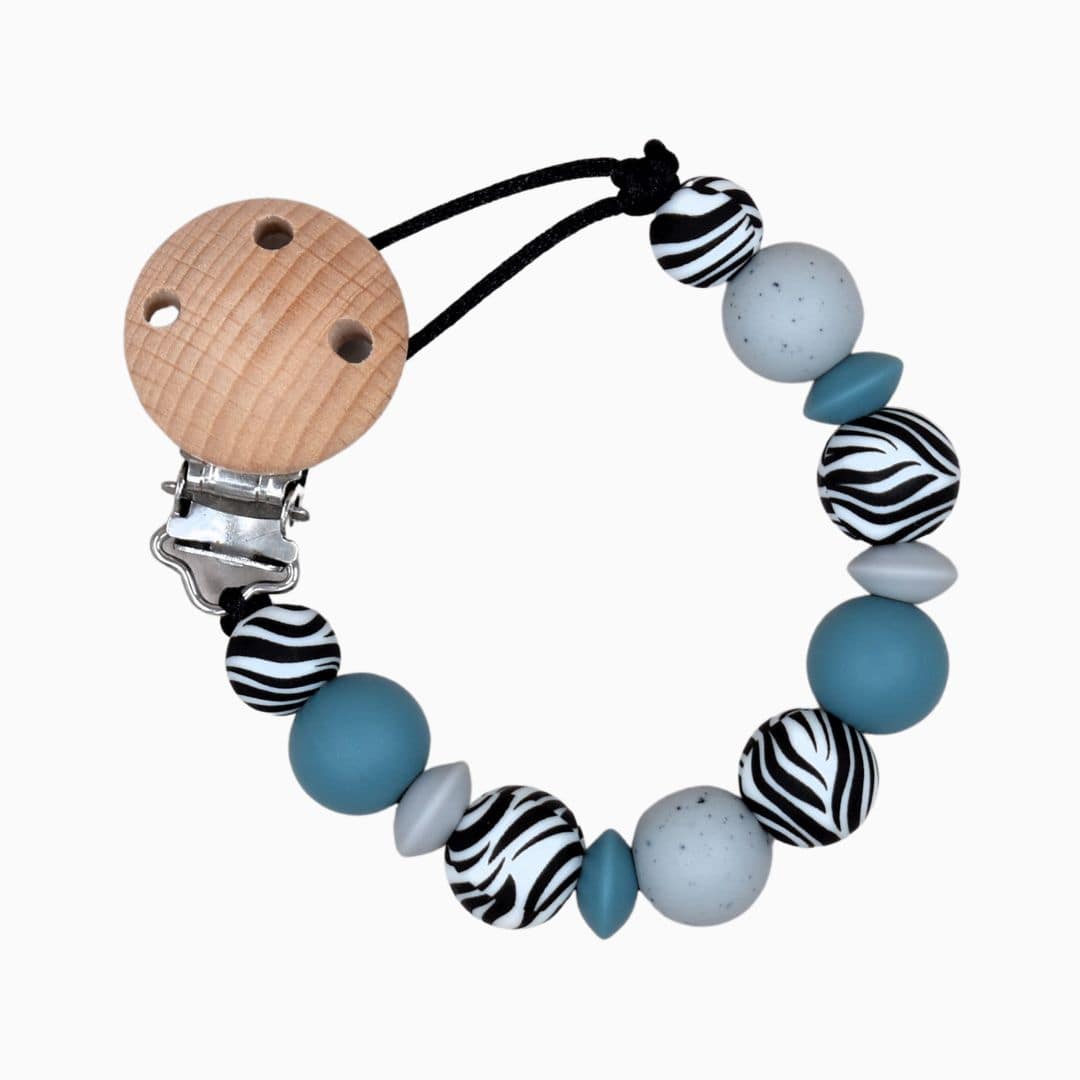 Speenkoord zonder naam blauw grijs zebra van Studio Bambacht