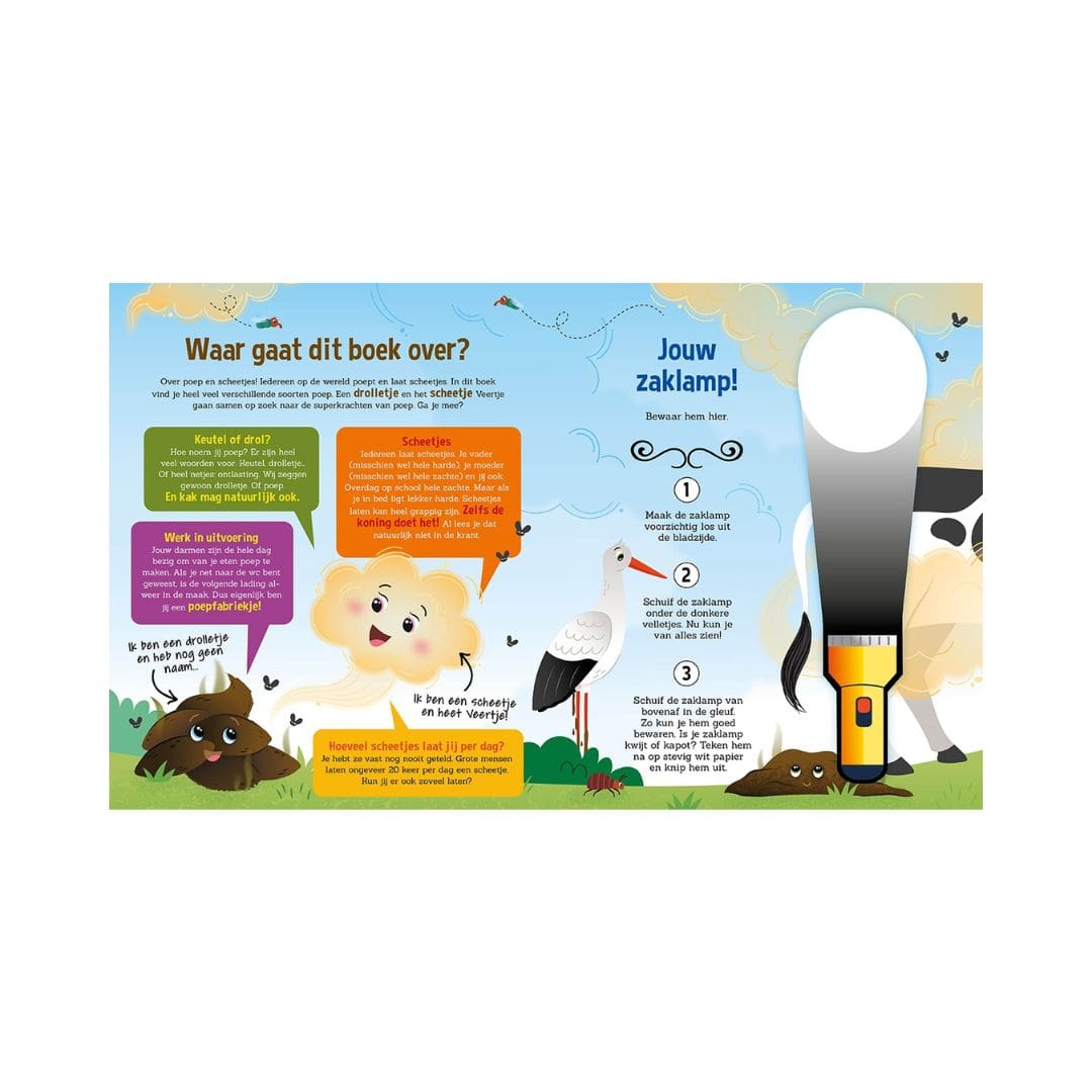 Zaklampboek speuren naar drolletjes en scheetjes