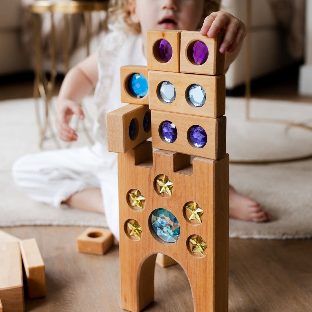 Bauspiel houten blokken sprookjeskasteel 10-delig