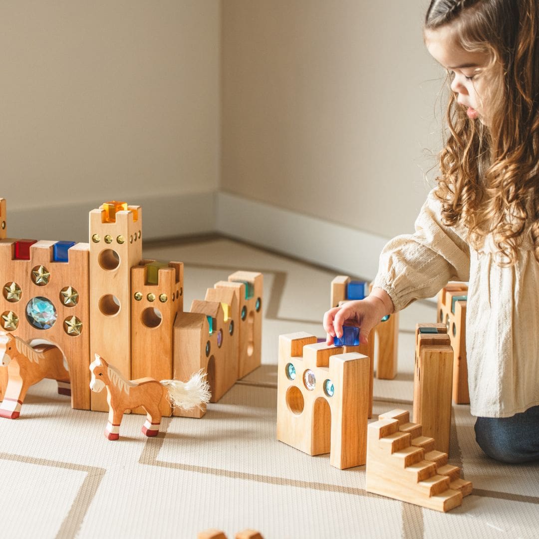 Bauspiel houten blokken sprookjeskasteel 10-delig