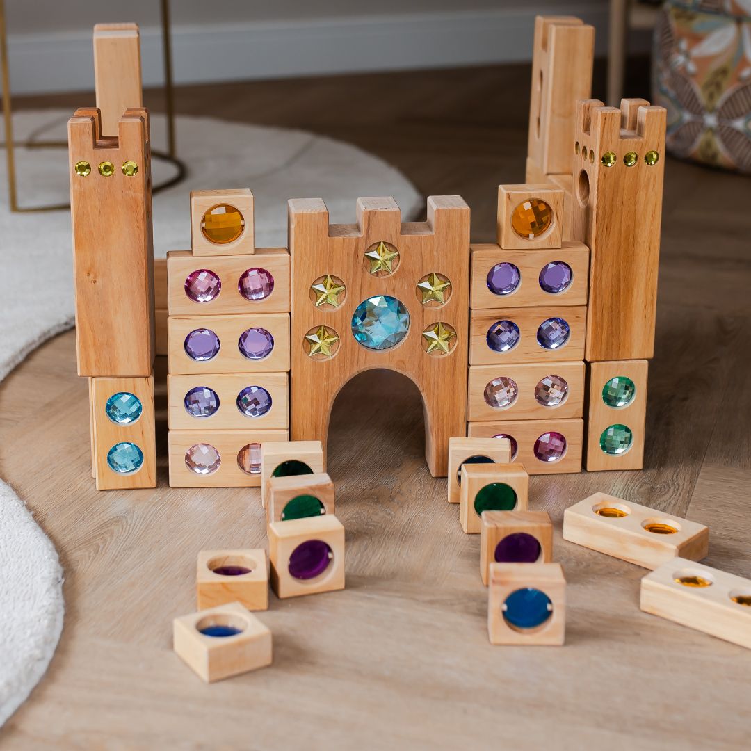 Bauspiel houten blokken sprookjeskasteel 10-delig