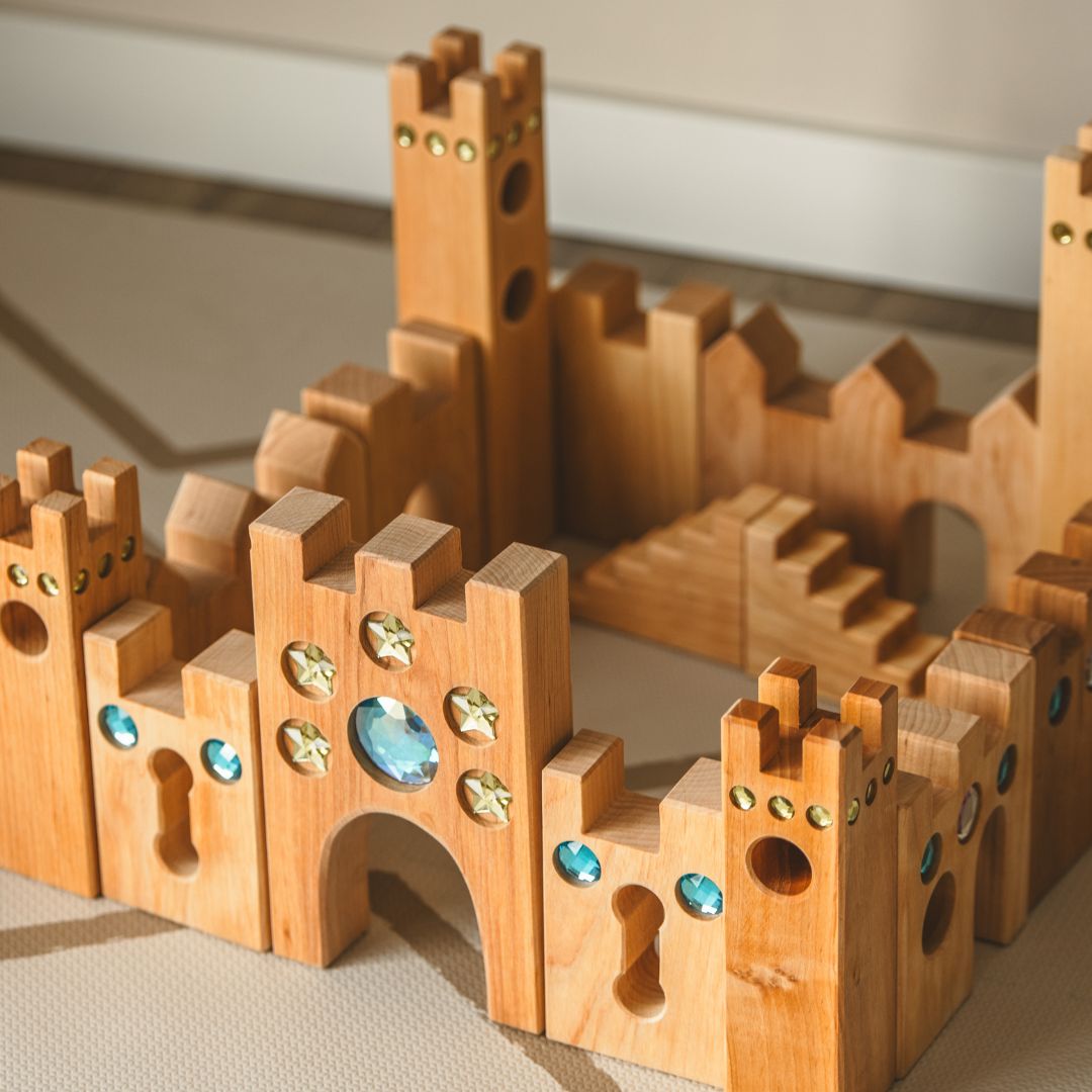 Bauspiel houten kasteel blokken sprookjeskasteel 16 delig