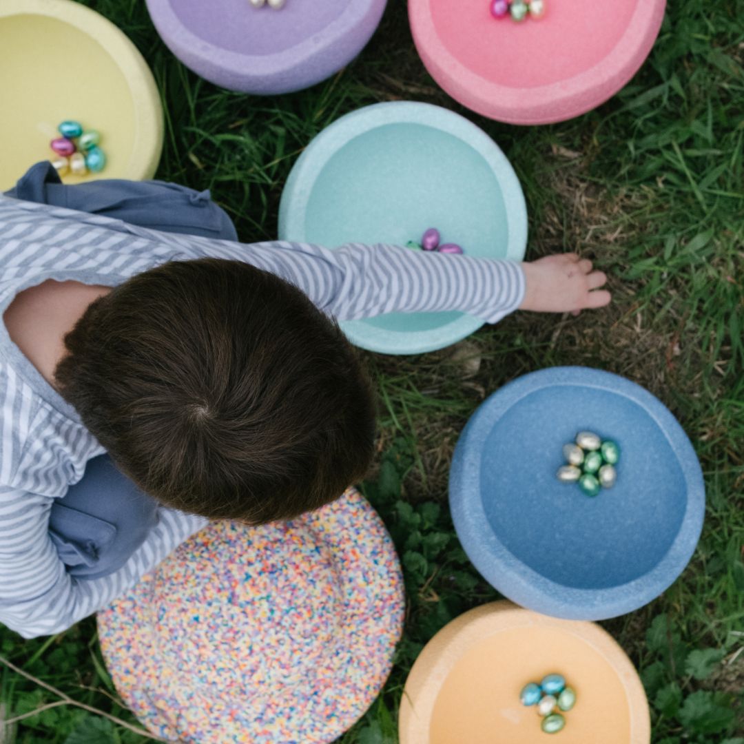 Stapelstein 6 + 1 pastel set met 6 stapelstein-stenen en 1 balansbord super cool