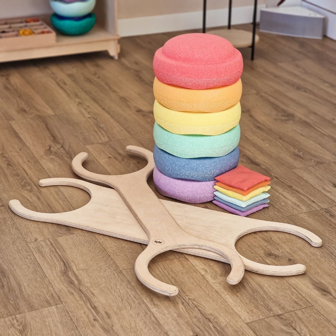 Stapelstein aanbieding voordeelbundel pastel met lulo balansplanken en pittenzakjes