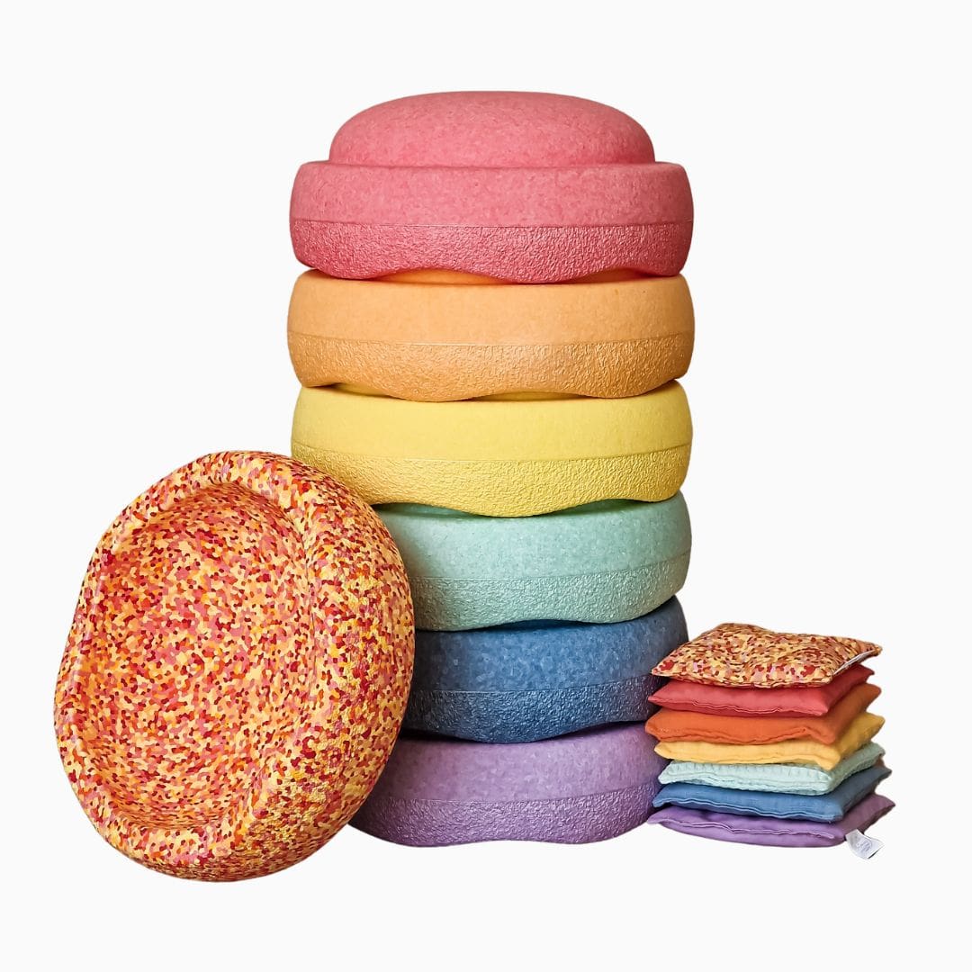 Combideal kortingsactie met stapelstein stenen pastel en super warm en little botanic label sensorische pittenzakjes pastel en super warm