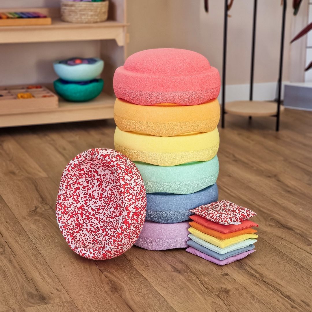 Stapelstein aanbieding voordeelbundel pastel met blush & red confetti steen en pittenzakjes