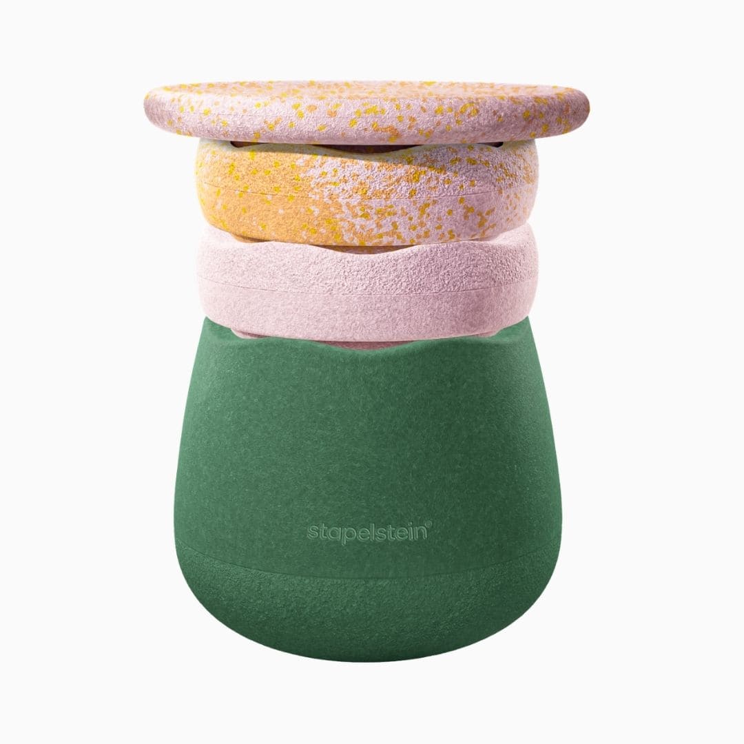 Stapelstein spring special dynamic all set met donker groene base, stapelstein original stenen petal en roze en balansbord petal