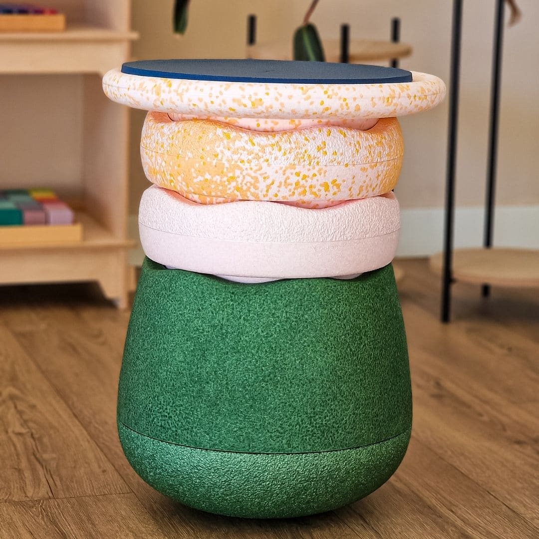 Stapelstein spring special dynamic all set met donker groene base, stapelstein original stenen petal en roze en balansbord petal